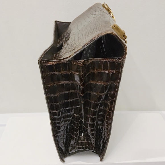 Gucci Brown Alligator Skin Top Handle Crossbody Bag Vintage Minimal Chic - Picture 8 of 12